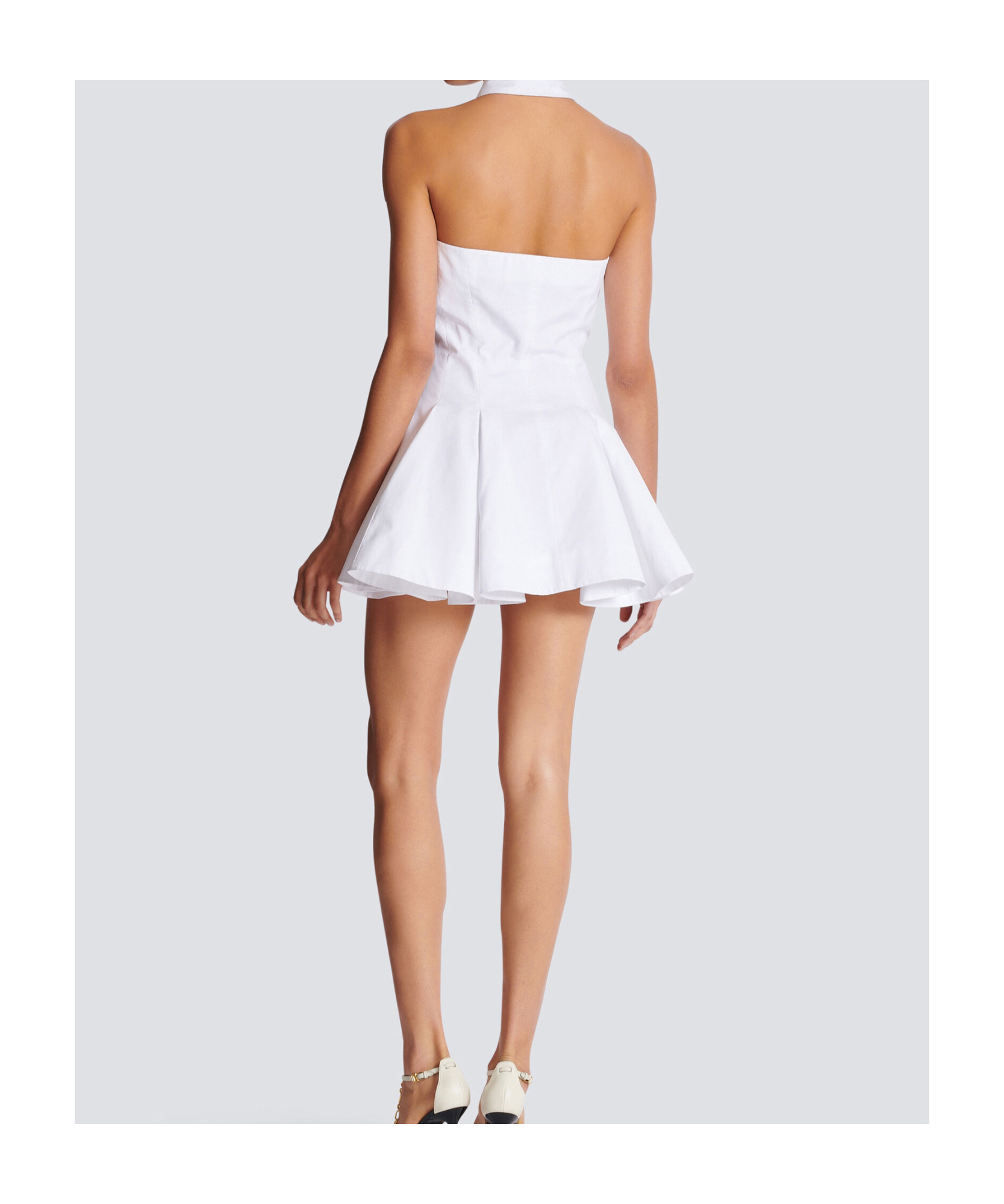Balmain Flared Cotton-poplin Halter-neck Mini Shirt Dress In White