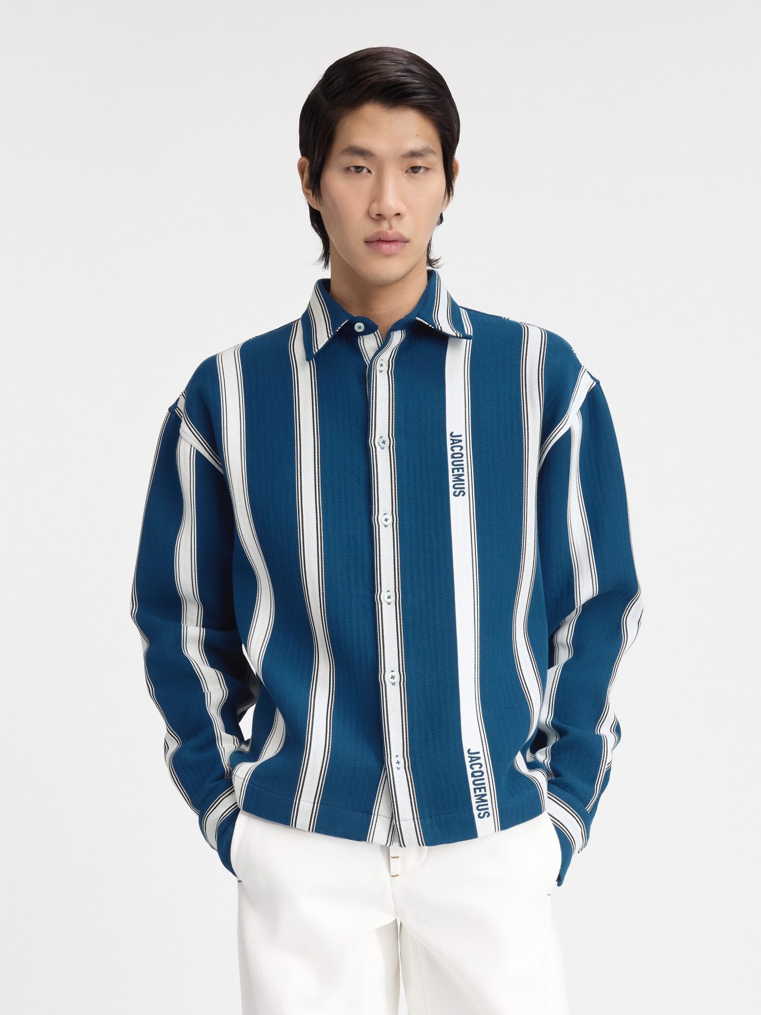 Jacquemus La Chemise Papier Striped Boxy Shirt In Blue