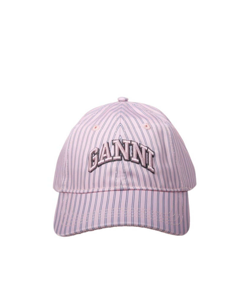 Ganni Striped Baseball Cap In Pink