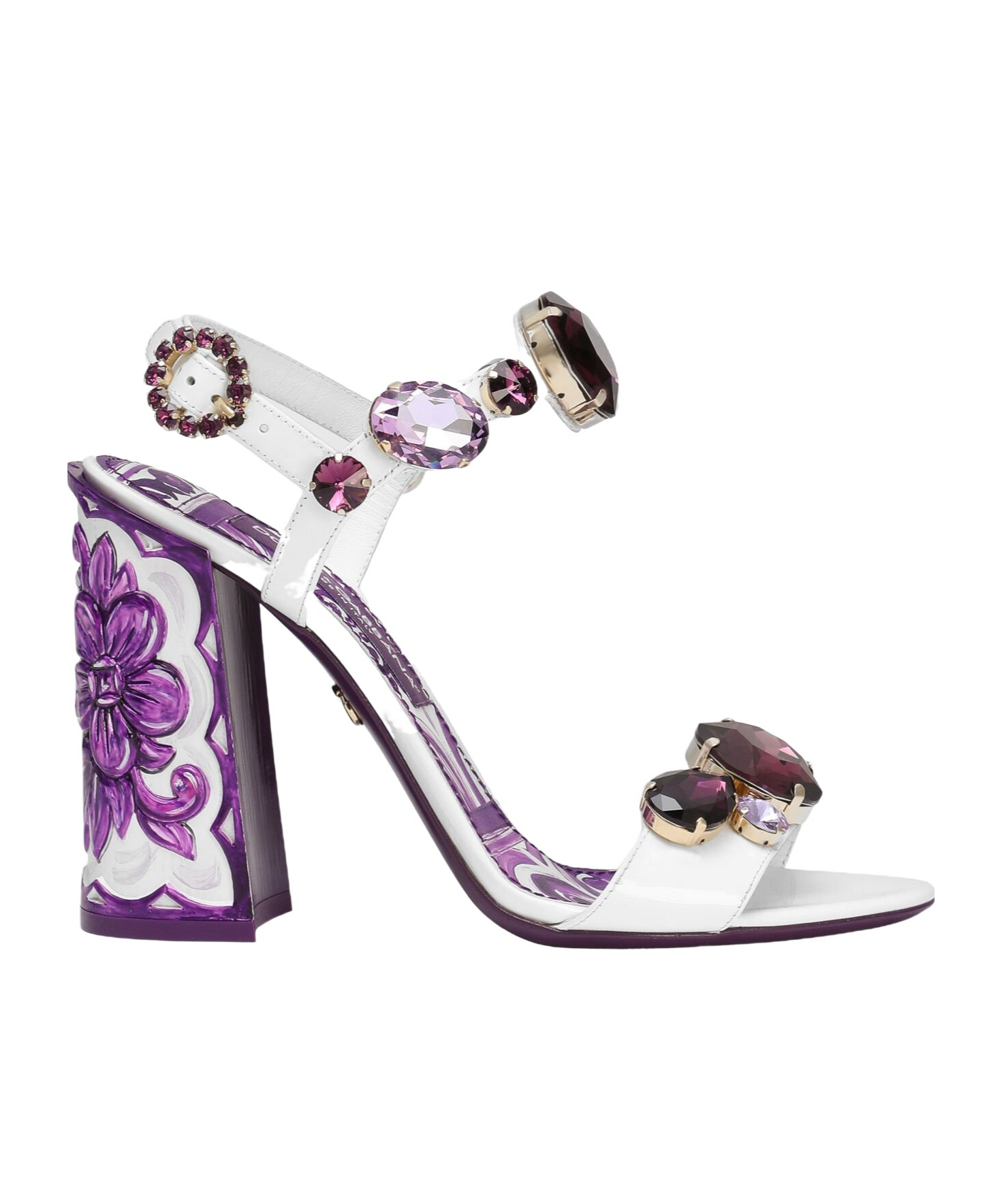 Dolce & Gabbana Patent Leather Sandal With Jewel Embroidery In White