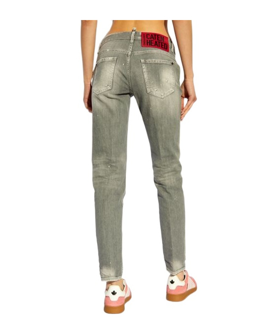 Dsquared2 Logo Patch Jeans In Gray