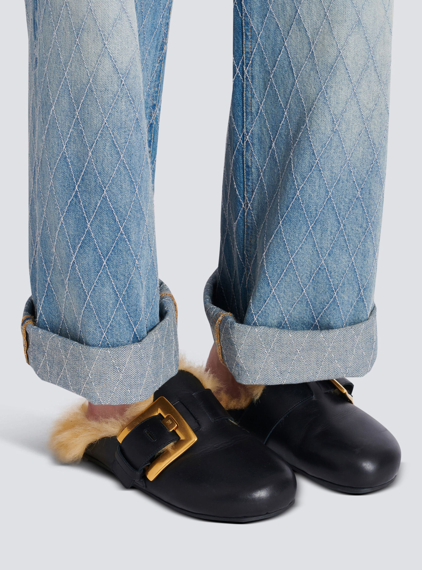 Balmain Anthem Leather And Faux Fur Clogs In Black