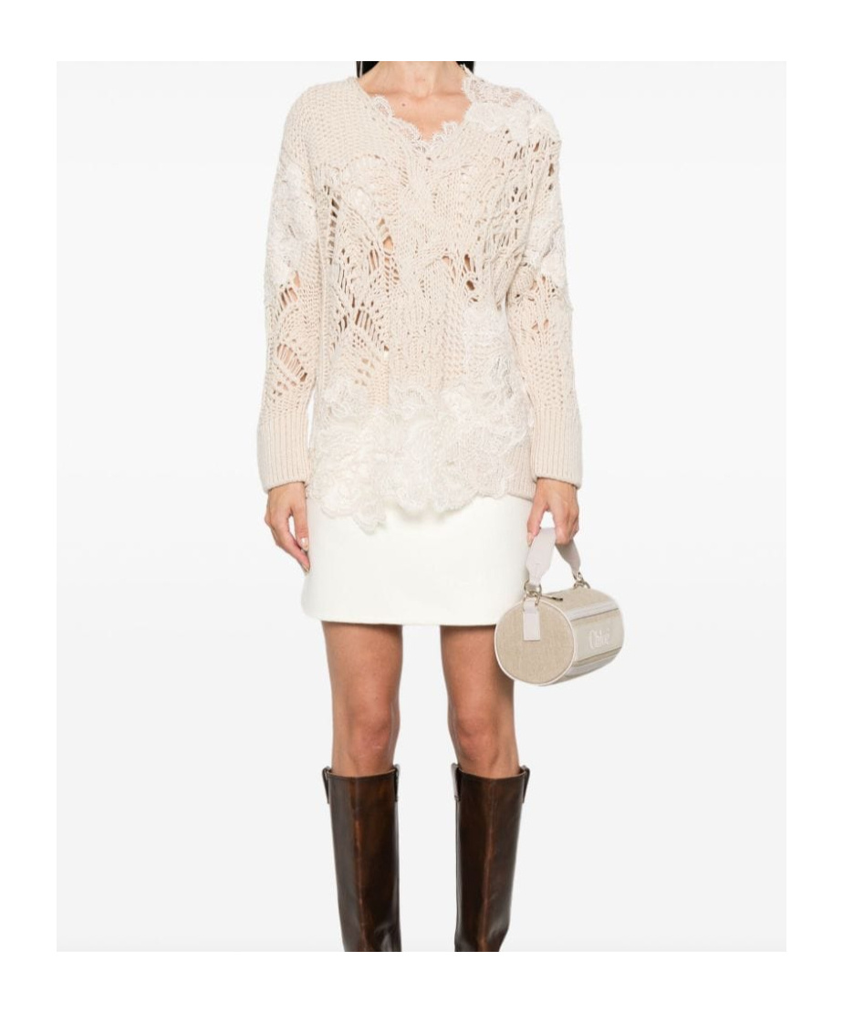 Ermanno Scervino Lace-detail Sweater In Nude