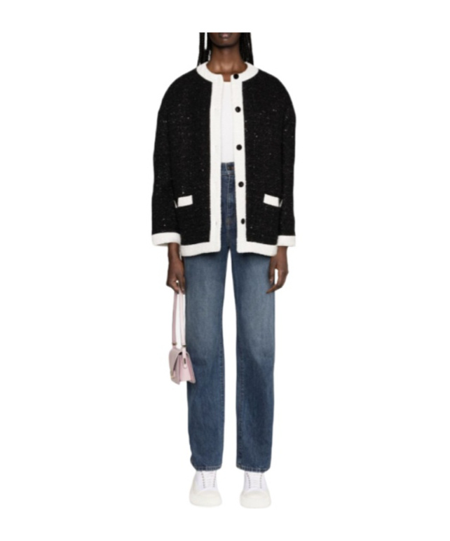 Valentino Tweed Round Collar Casual Jacket In Black