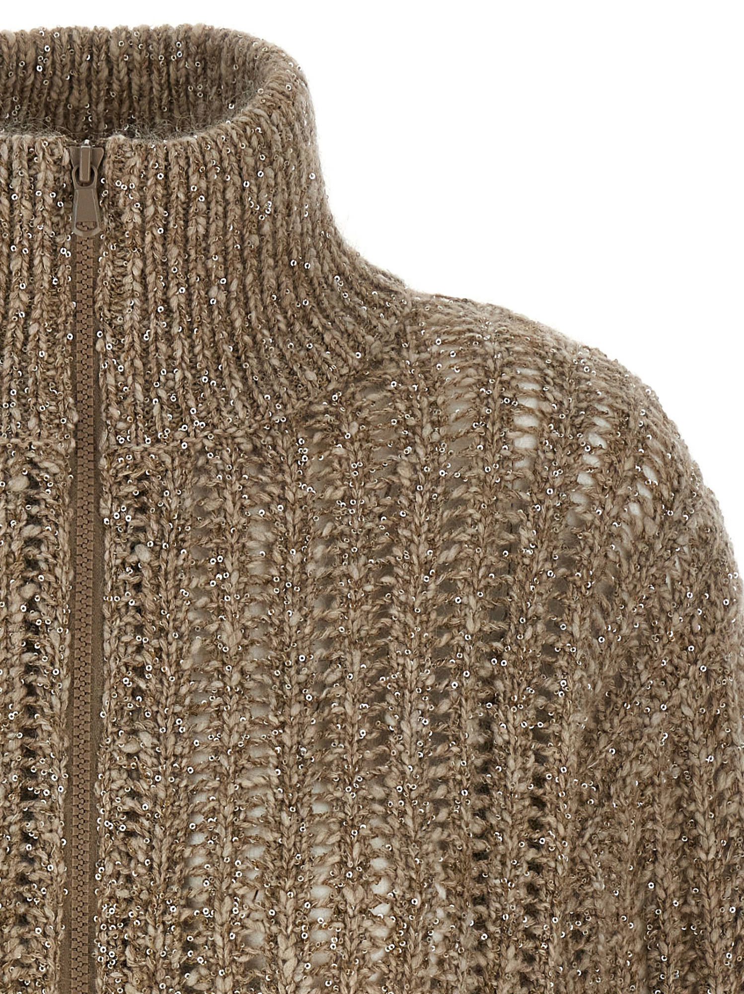 Brunello Cucinelli Rustic Dazzling Net Sweaters And Cardigans Beige