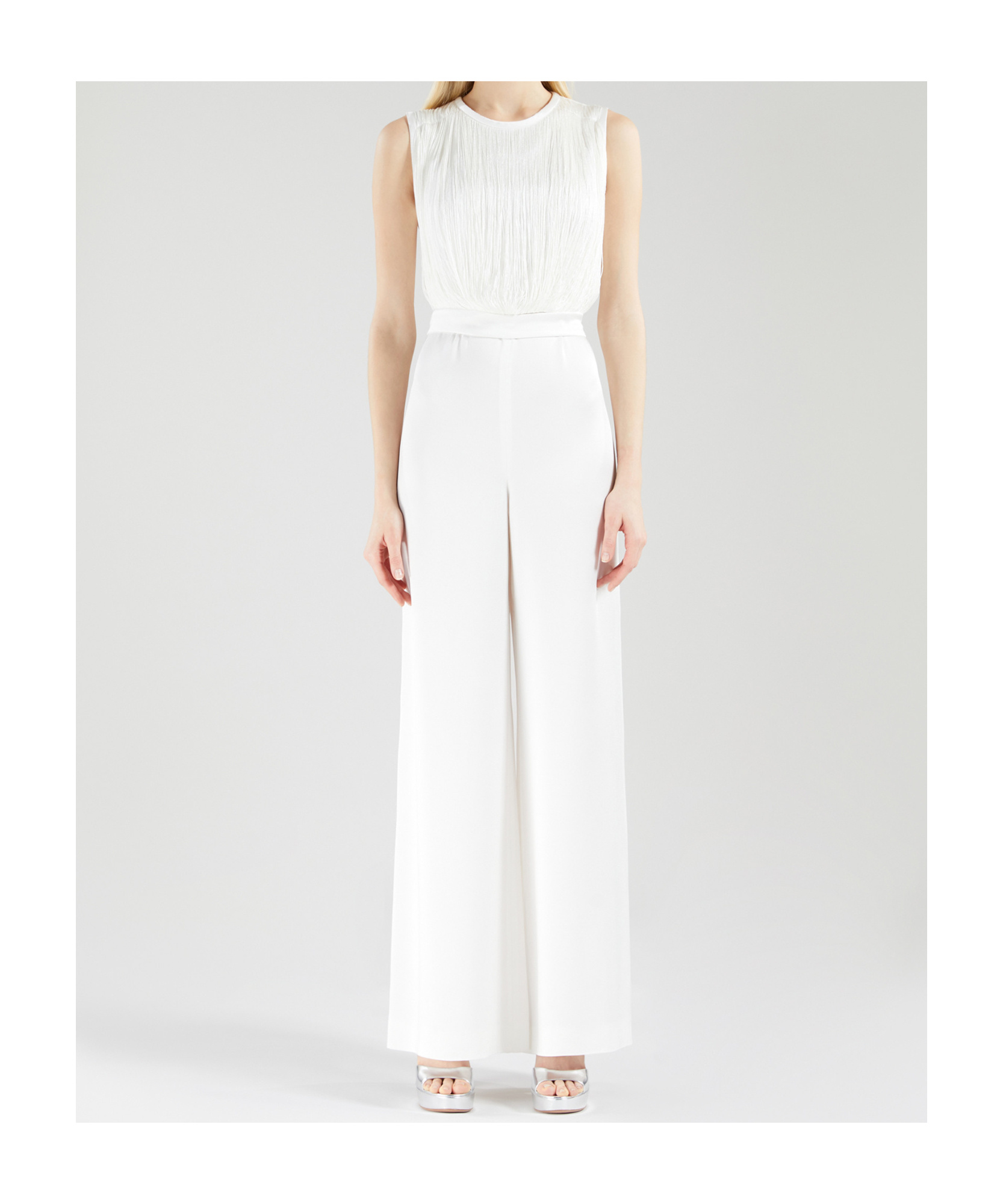 Max Mara Fluid Satin Jumpsuit In White