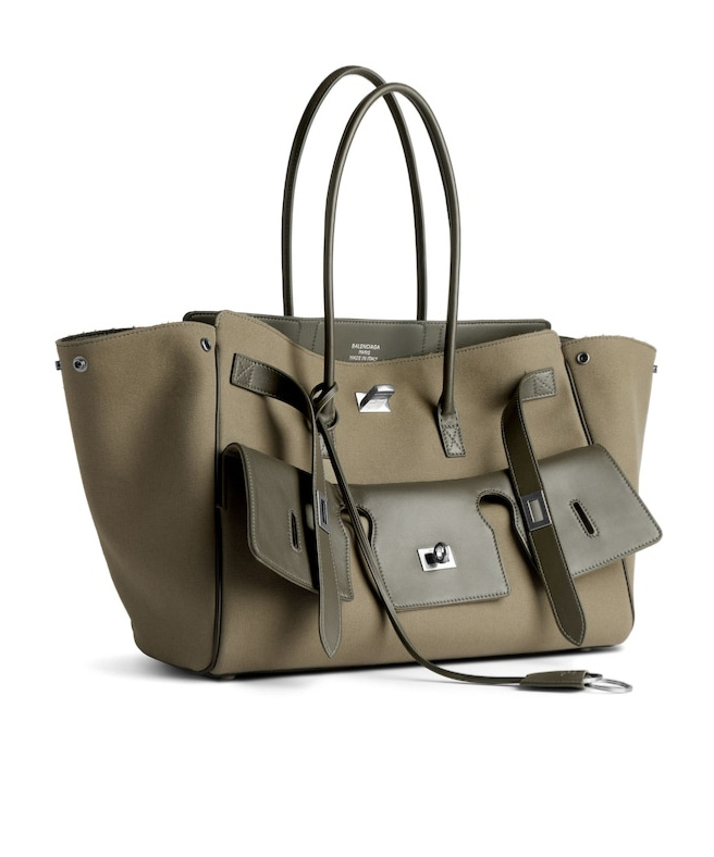 Balenciaga Carry All Bel Air Media Bag In Khaki Canvas Women In Khaki