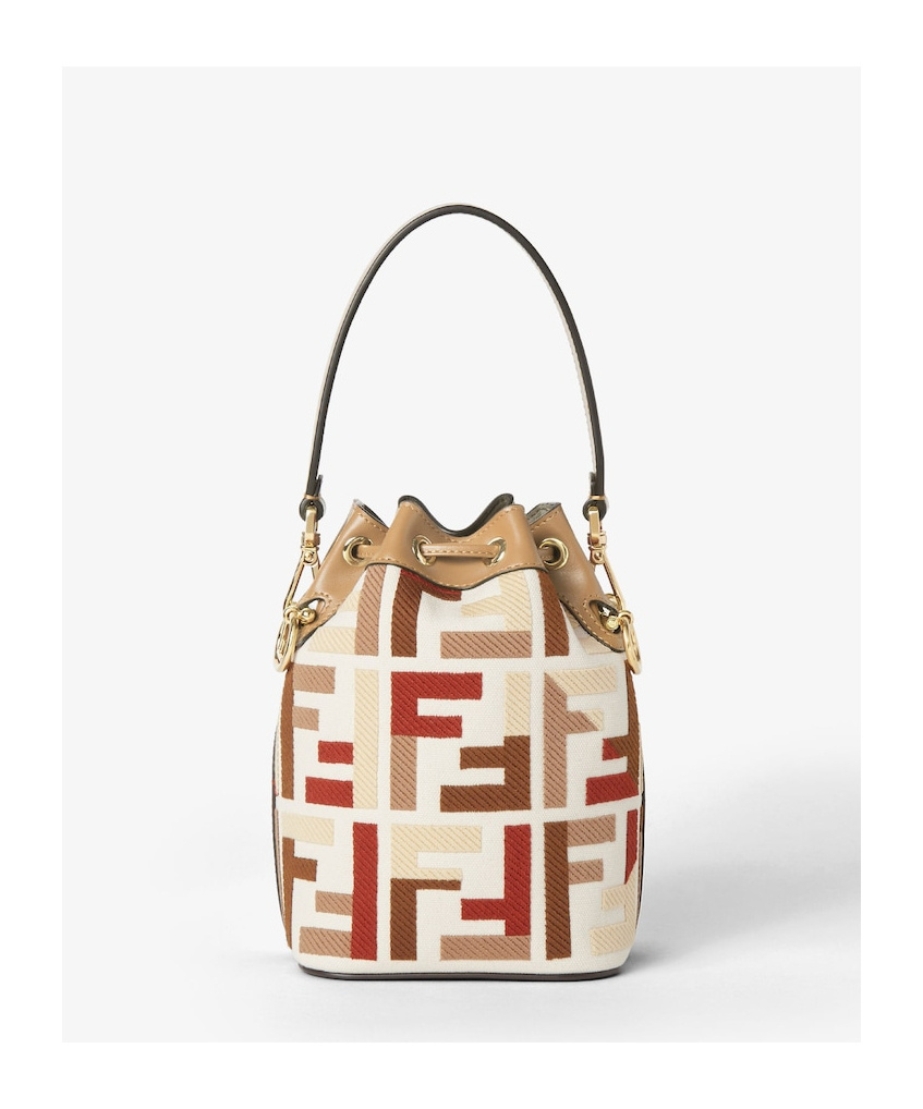 Fendi Women Mon Tresor Ff Jacquard Fabric And Leather Bucket Bag In Multi