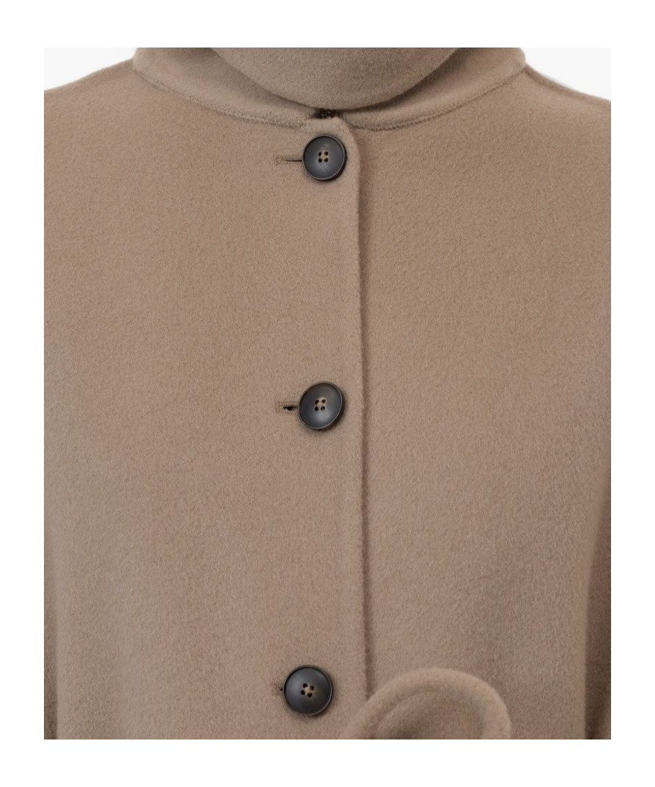 Closed Wool Belted Coat In Brown