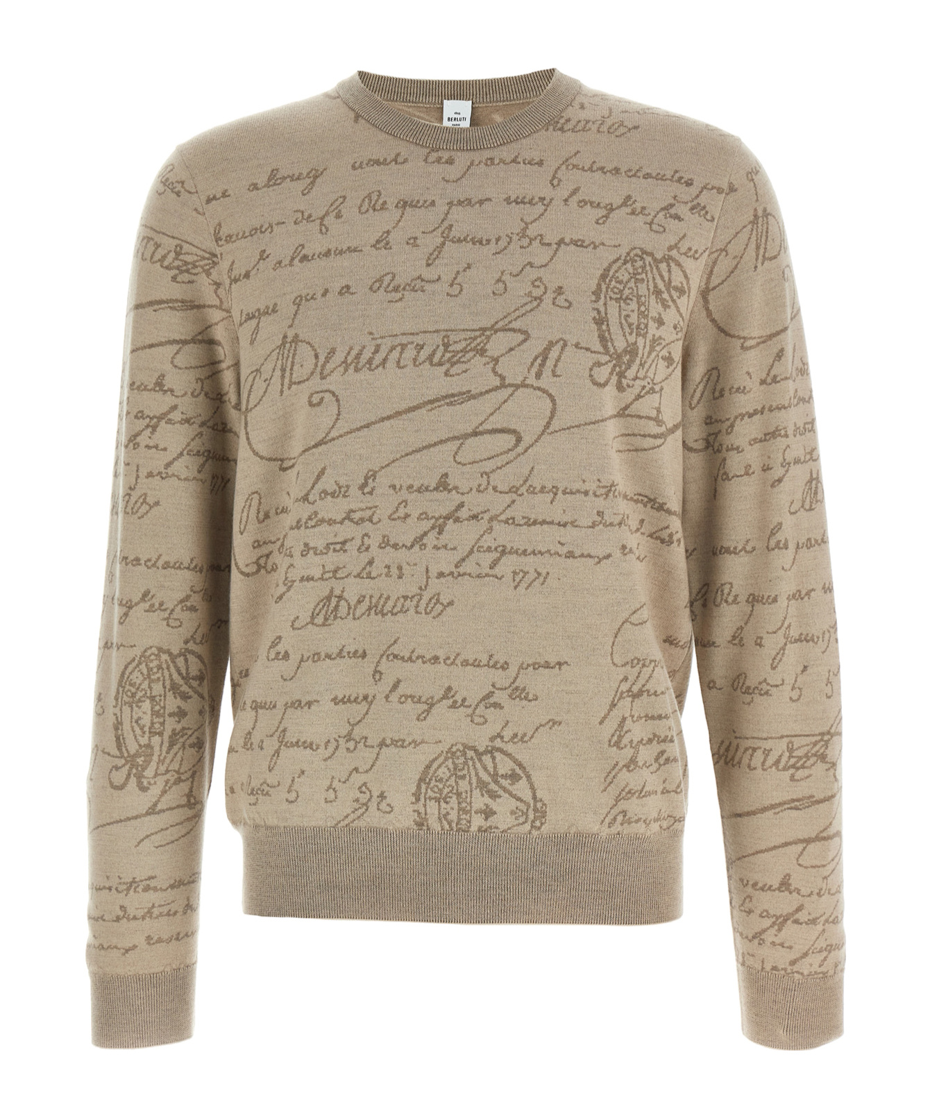 Berluti Crew Neck Long Sleeve Ribbed Sweater In Brown