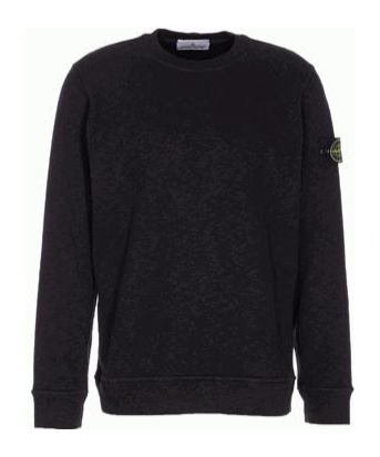 Stone Island Relaxed Fit Black Cotton Jersey Sweatshirt With Logo Patch In Black