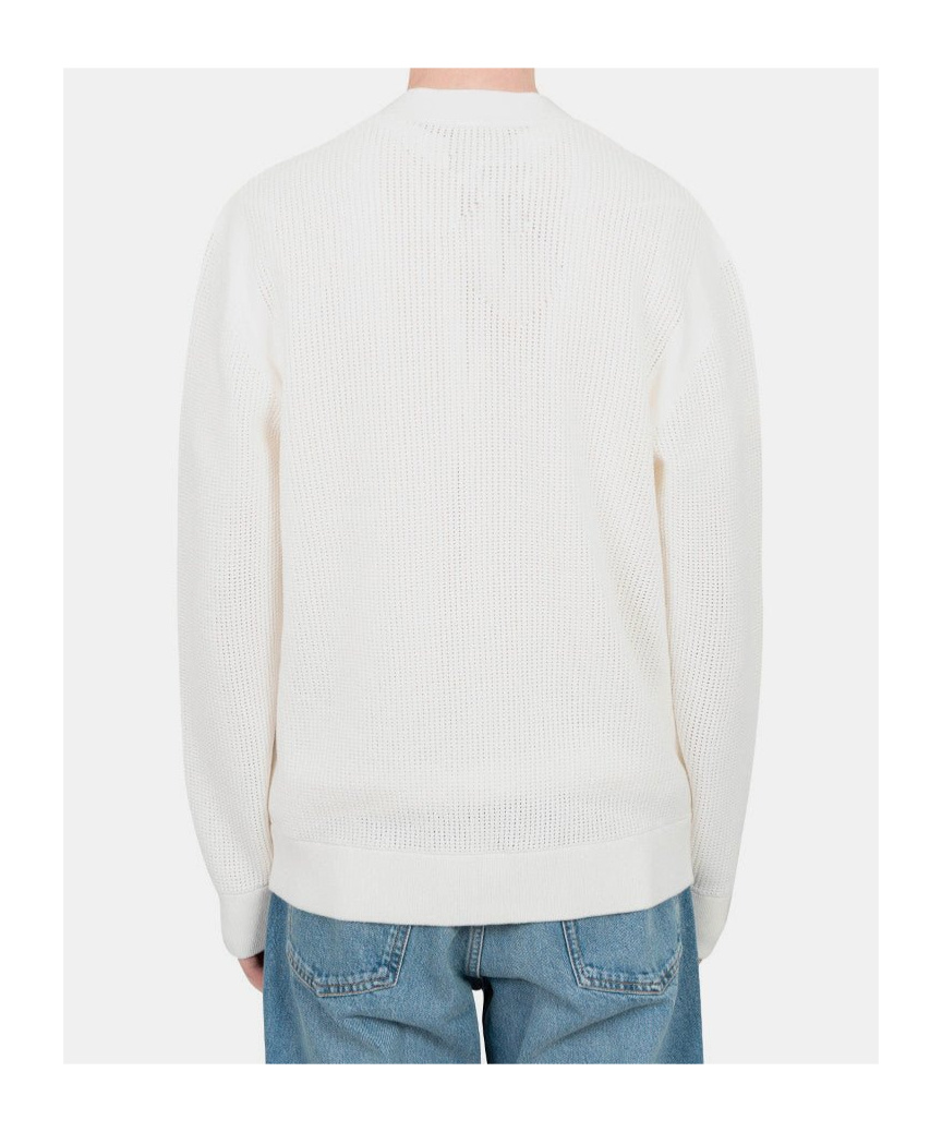 Drôle De Monsieur Textured Knit White Sweater With V-neckline In White