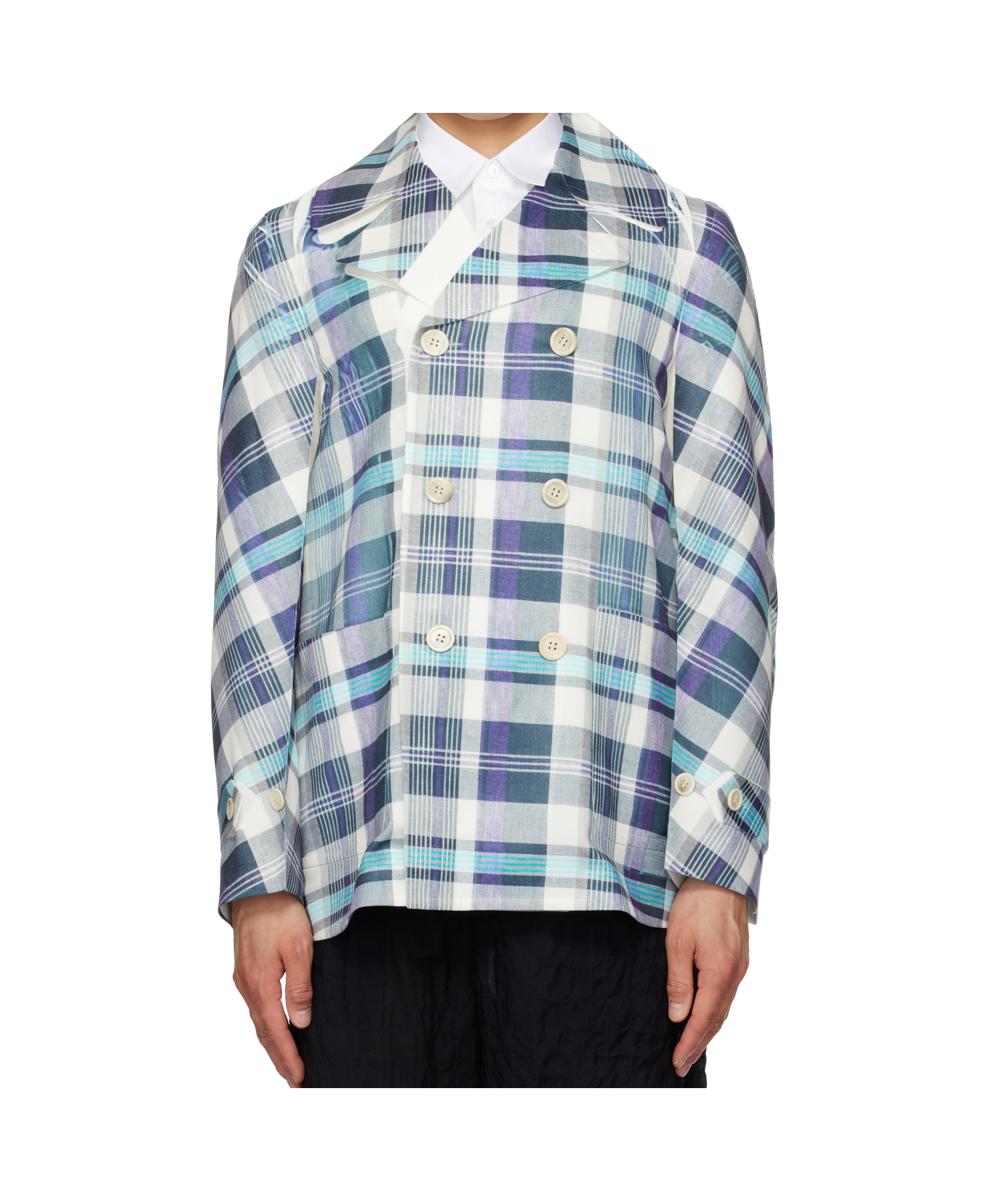 Comme Des Garçons Twill Garment Printed Blazer In Blue