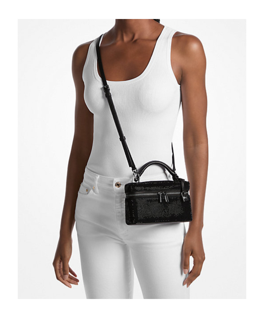Michael Kors Jana Extra-small Embellished Suede Convertible Crossbody Bag In Black