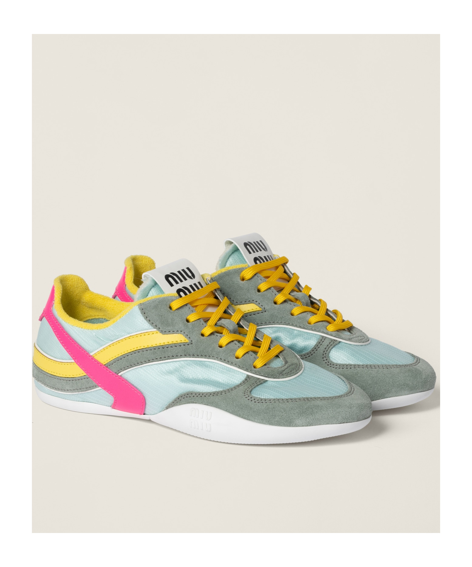 Miu Miu Gymnasium Tech-nylon And Suede Sneakers In Fennel/fuchsia