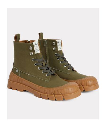 Kenzo High-top Pull-tab Round Toe Rubber Sole Boots In Green
