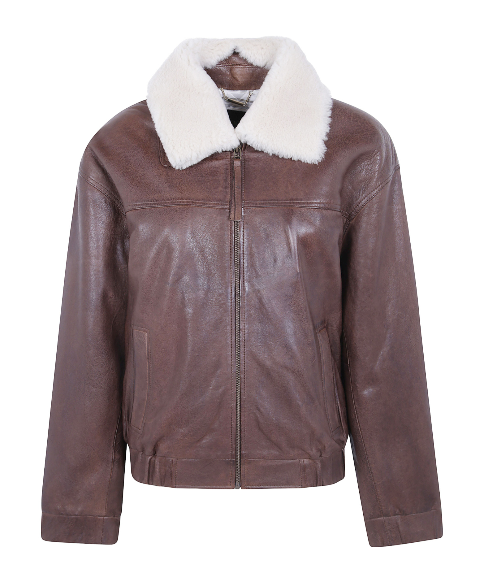 Seventy Long-sleeve Leather Jacket With A Zipper In Brown