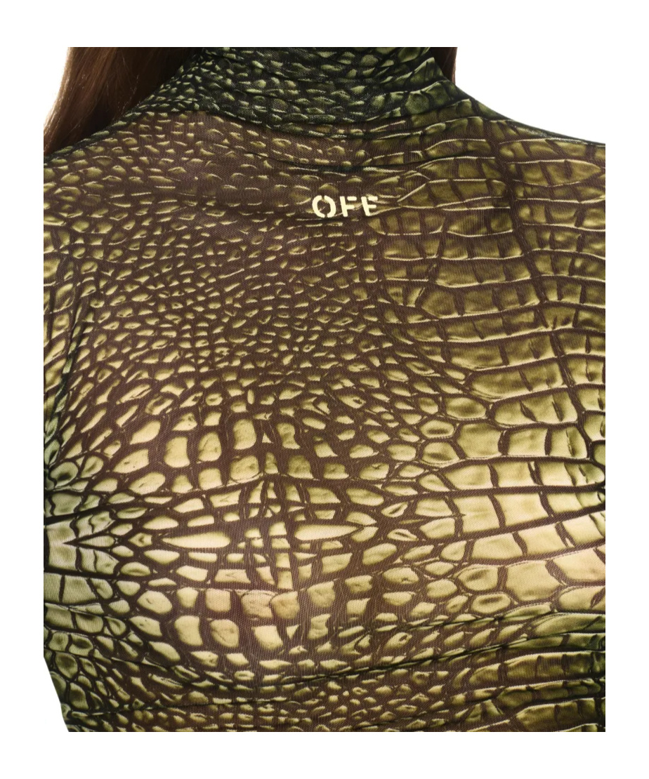 Off-white High-neck T-shirt With Crocodile Skin Print In Green