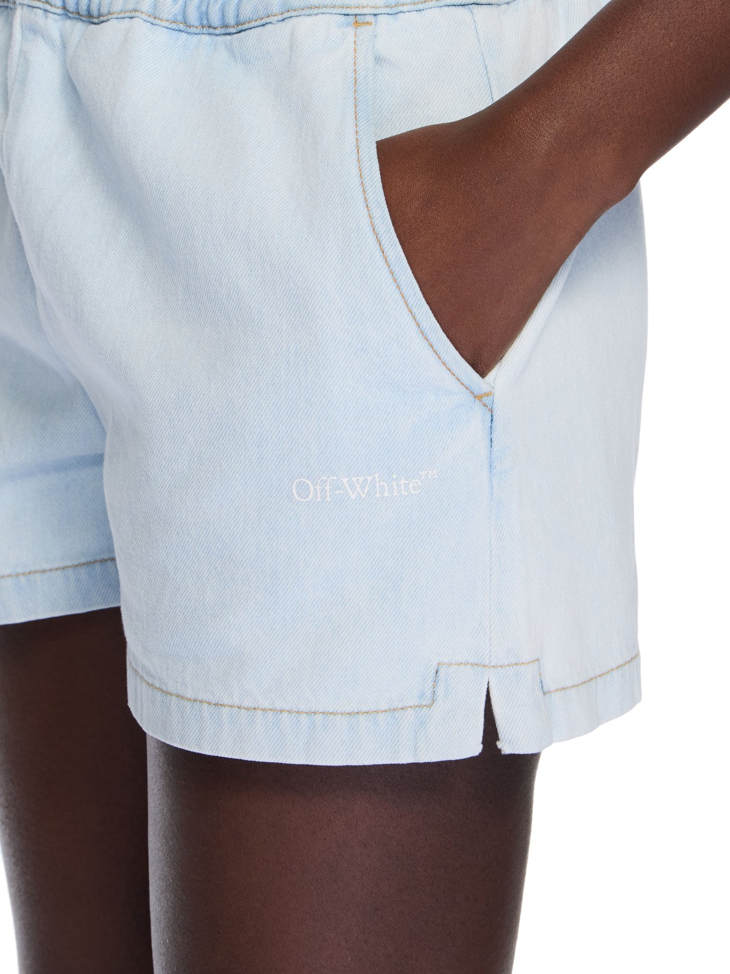 Off-white Logo-print Denim Shorts In Blue