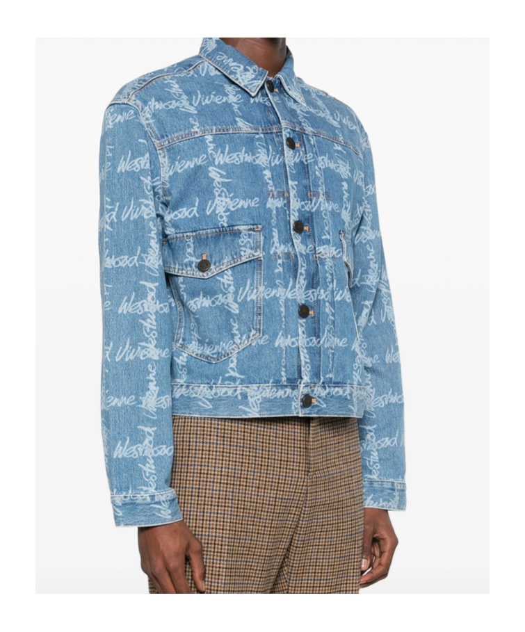 Vivienne Westwood Light Blue Denim Jacket With Logo Print And Tailored Details In Blue