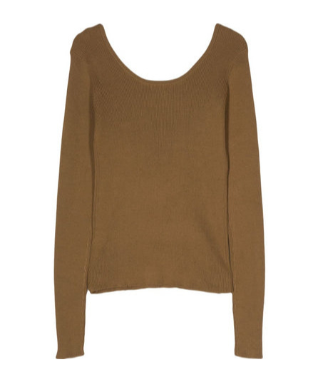 Aspesi V-neck Ribbed-knit Jumper In Brown