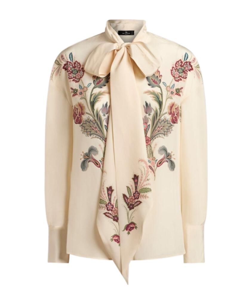 Etro Silk Blouse With Placed Print In Neutral