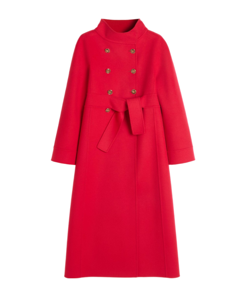 Valentino High-neck Double-breast Belted Wool Cashmere Coat In Red