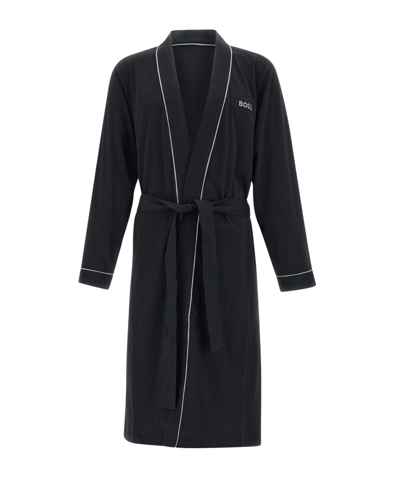 Shop Hugo Boss Embroidered-logo Lounge Robe In Black