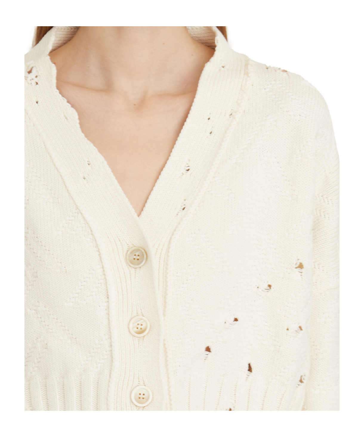 Marni Destroyed-effect Cropped Cardigan In White