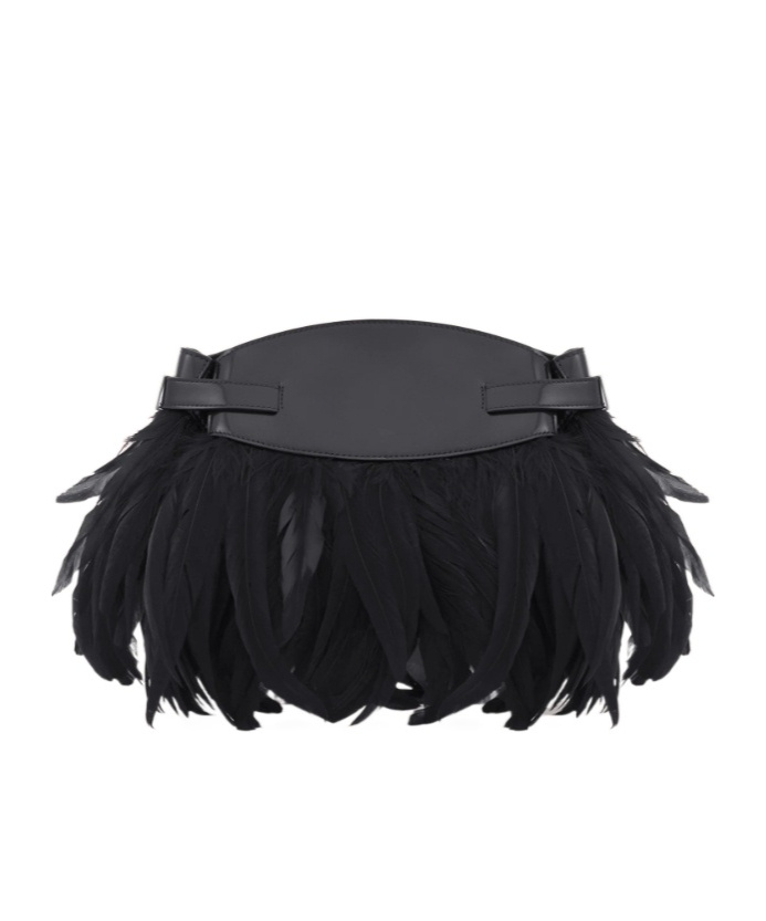 Ferragamo Hug Feather-trimmed Cross Body Bag In Black