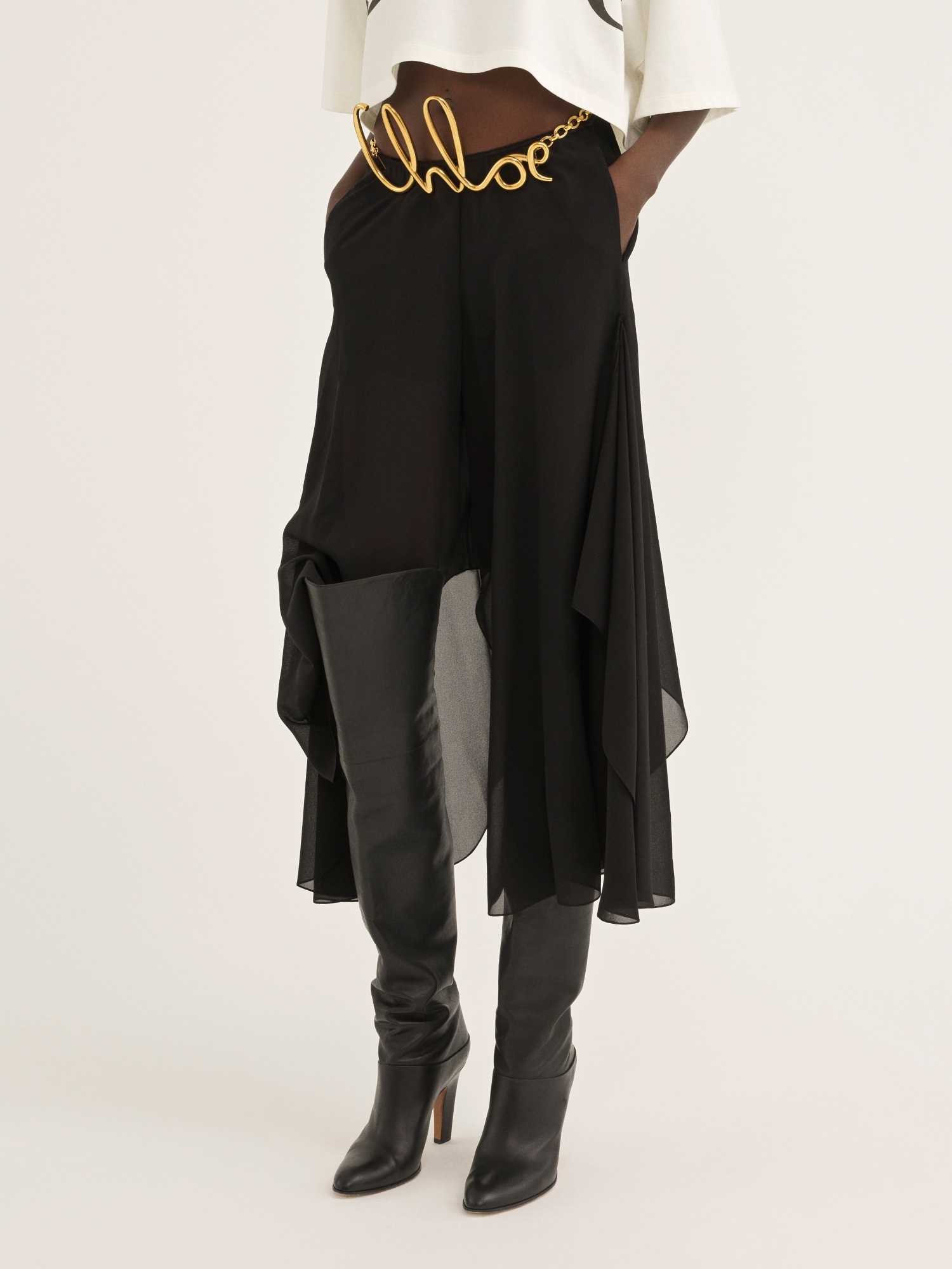 Chloé Flowing Silk Georgette Trousers In Black