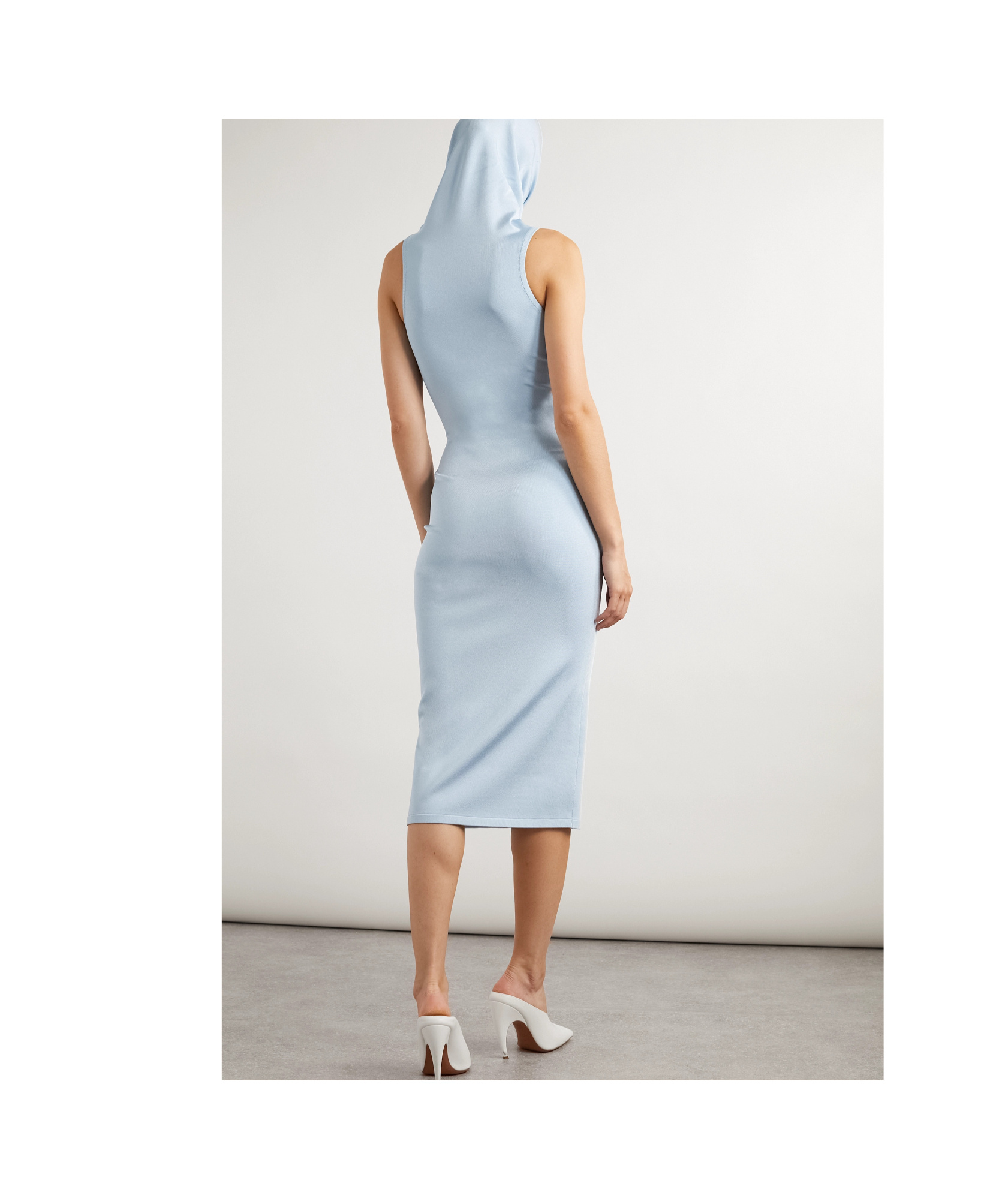 Alaïa Hooded Elastic Knitted Dress In Blue