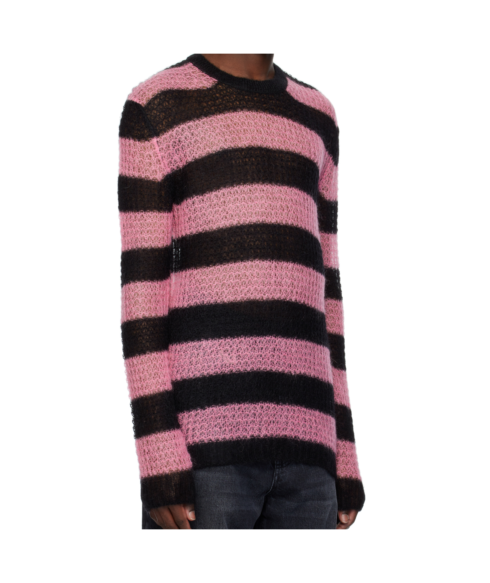 We11 Done Sheer Striped Round Neck Sweater In Black
