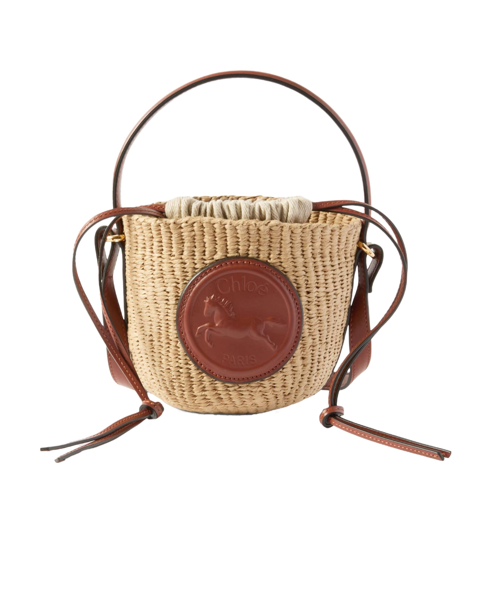 Chloé Mini Horse Medal Basket Bag In Natural Fibres Brown Size Onesize 100% Paper Yarn, Calf-skin Leather In Nude