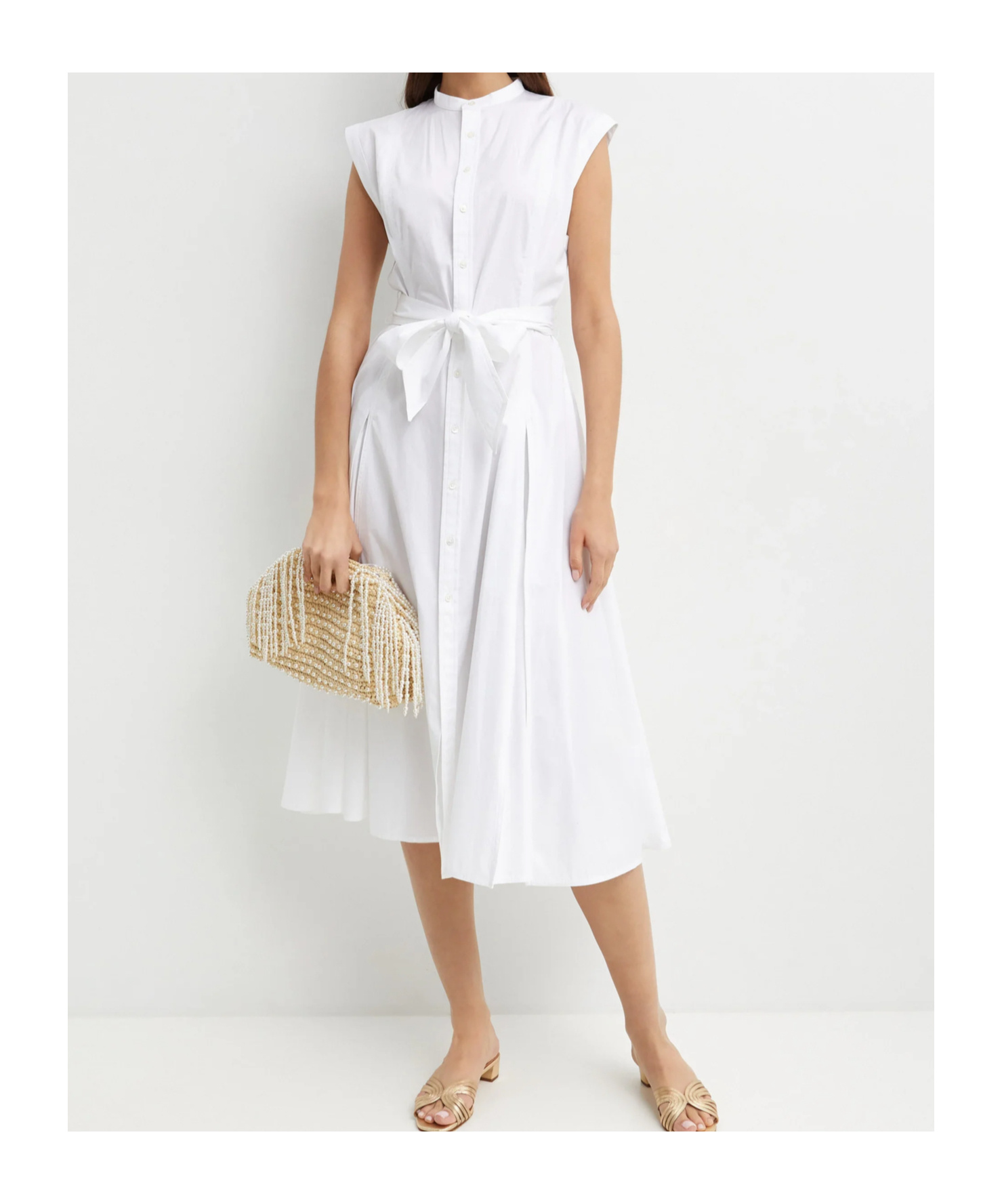 Polo Ralph Lauren Belted Cotton Sleeveless A-line Dress In White