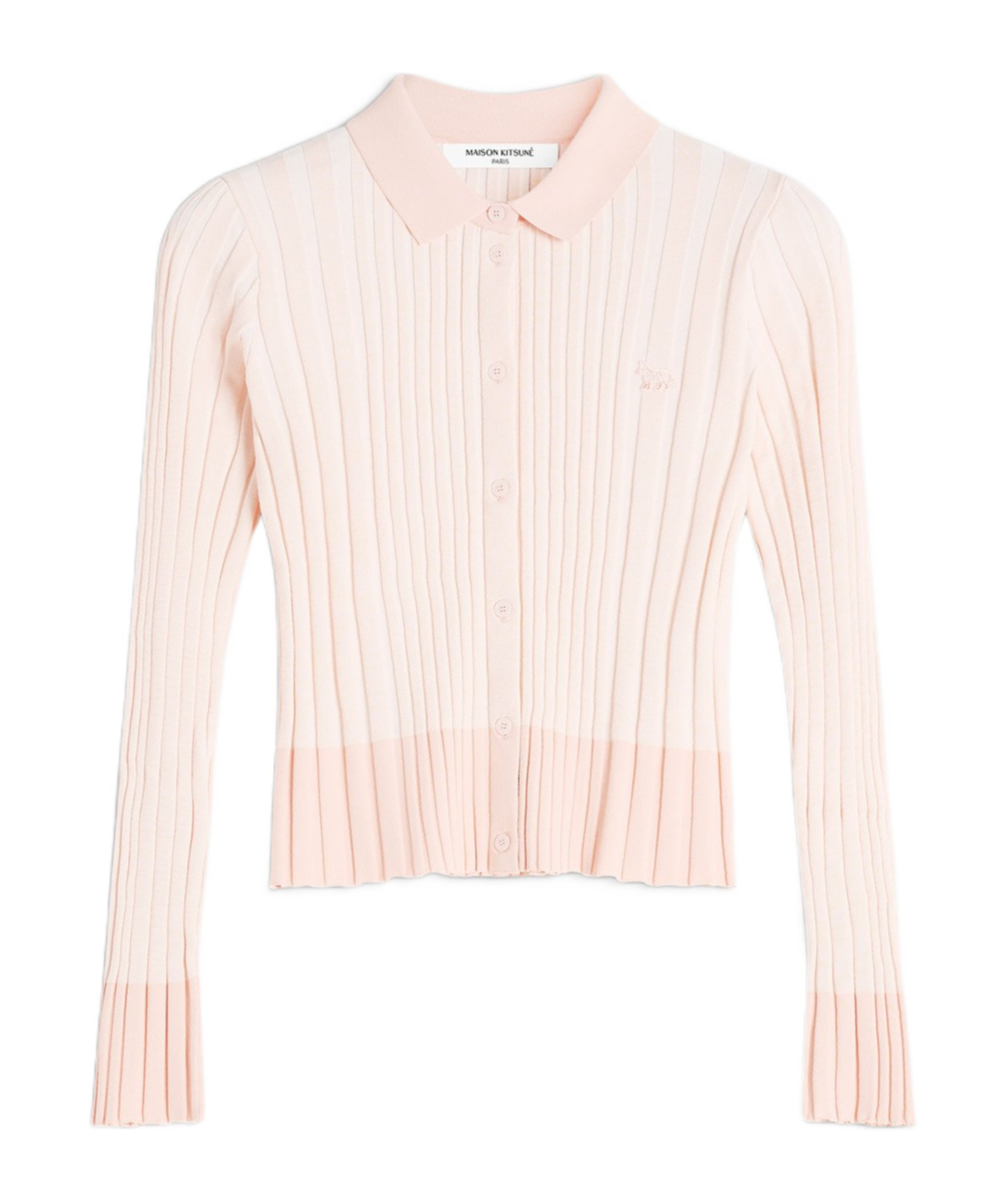 Shop Maison Kitsuné Baby Fox Patch Pleated Ribbed Cardigan In Porcelain Pink