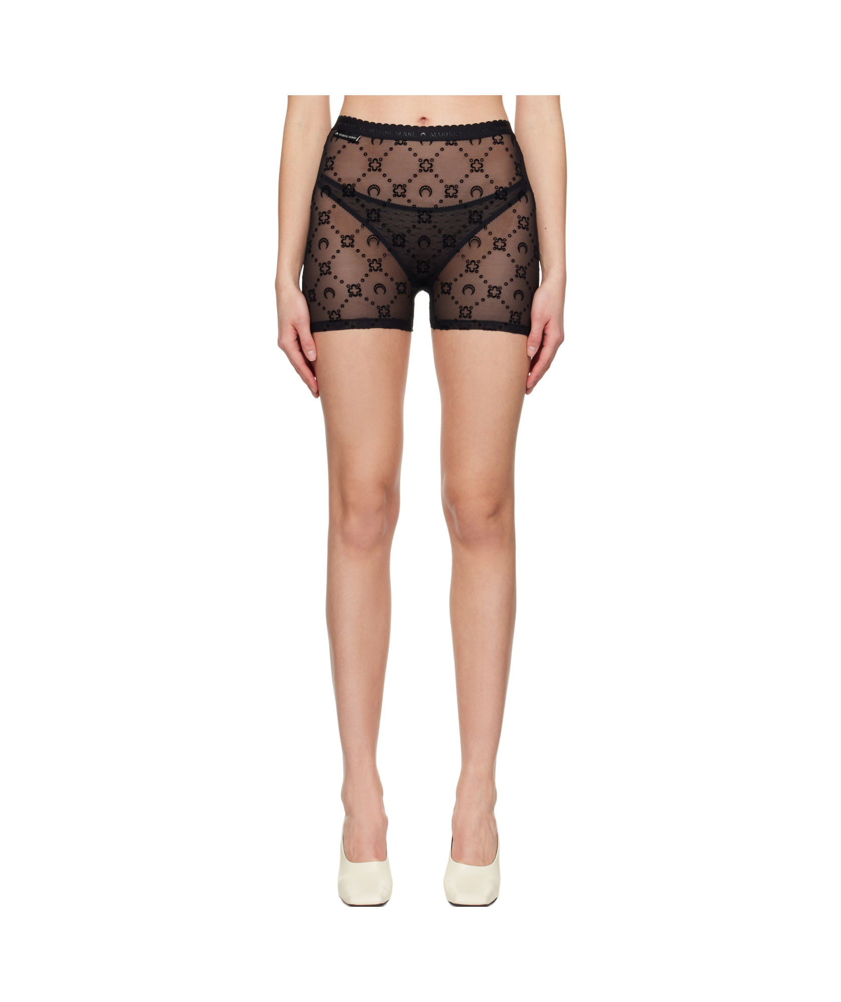 Marine Serre Ssense Exclusive Black Mesh Flock Shorts In Black