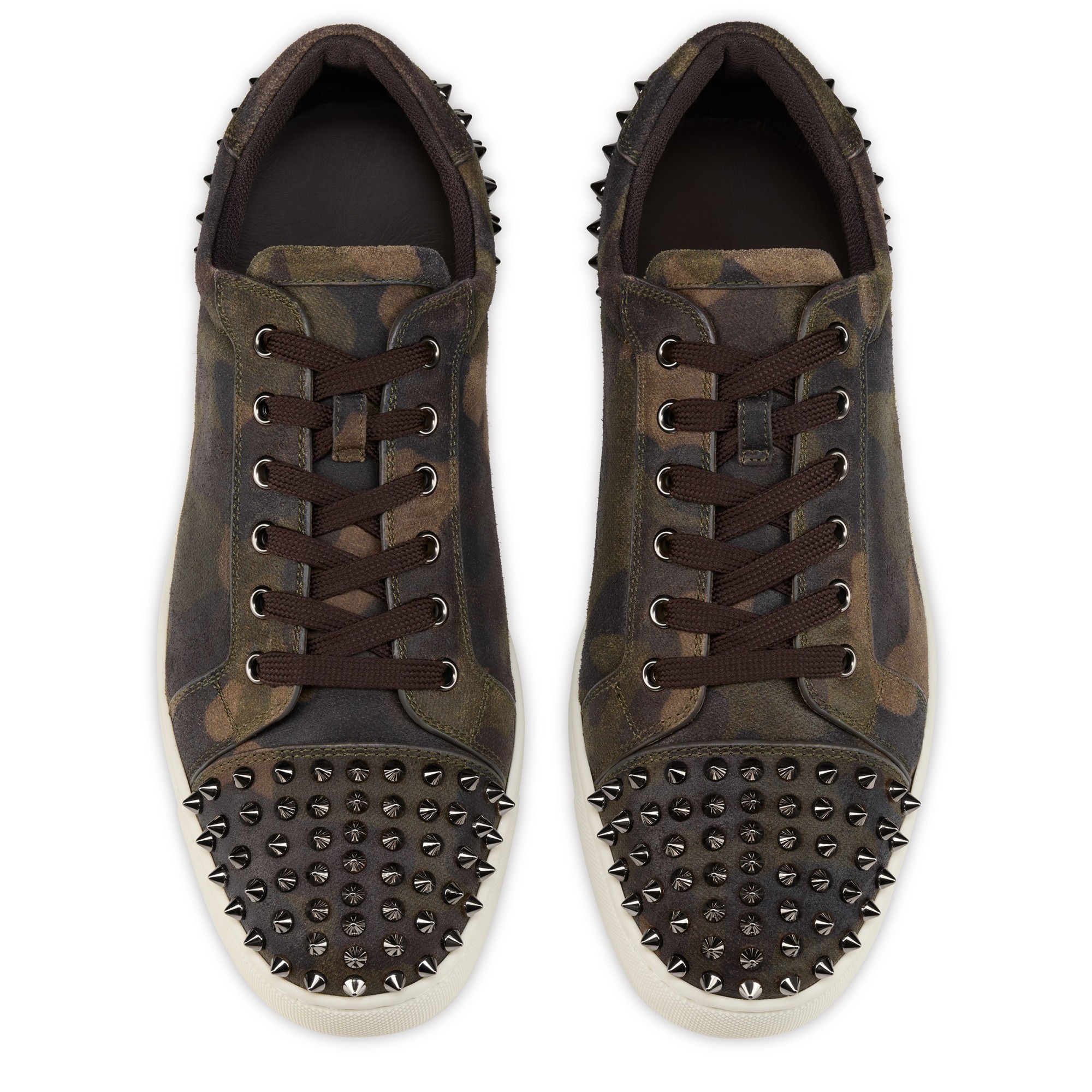Christian Louboutin Seavaste Camouflage Spiked Suede Sneakers In Brown