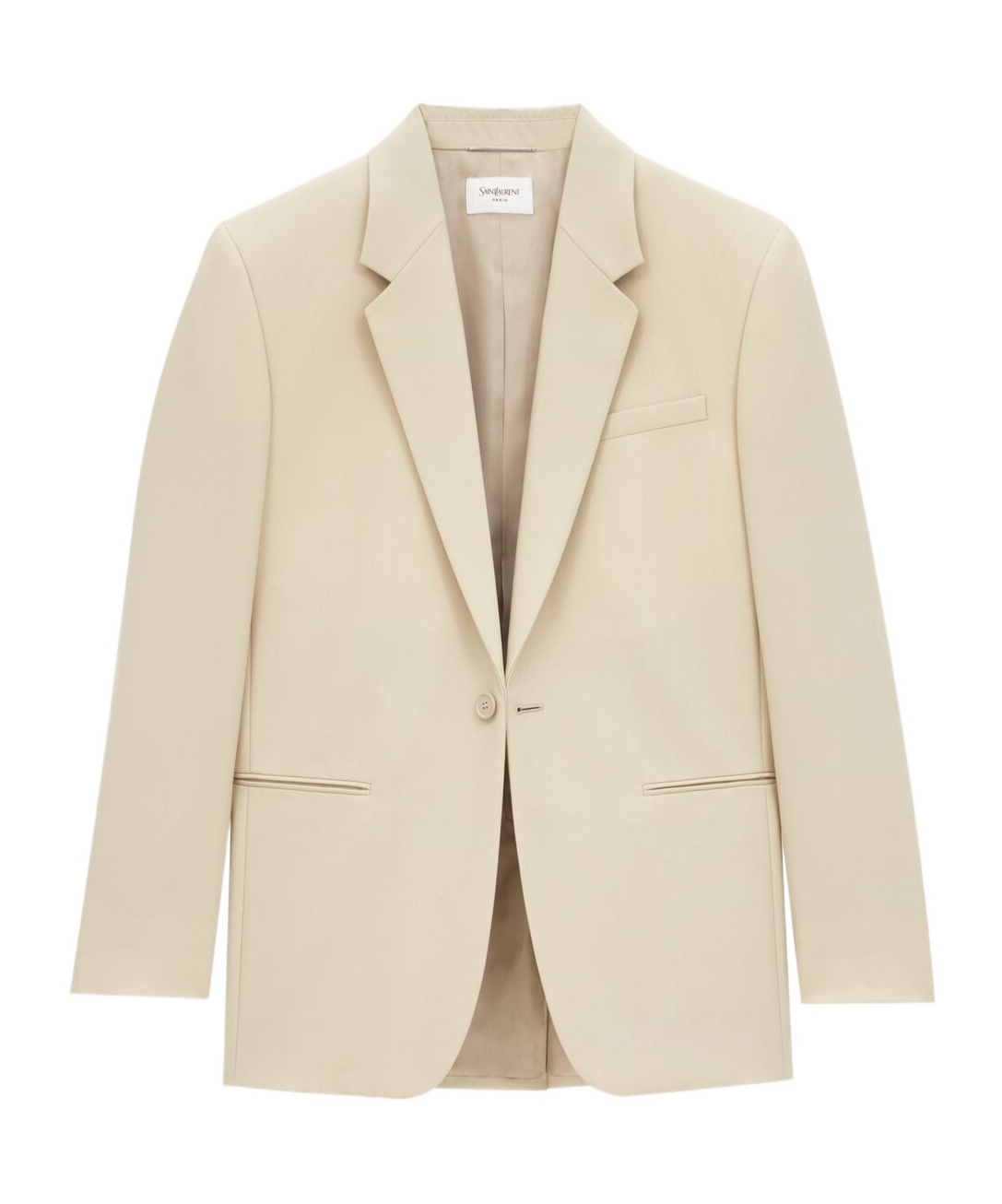 Saint Laurent Single-button Tailored Wool Jacket With Notched Lapels In Nude