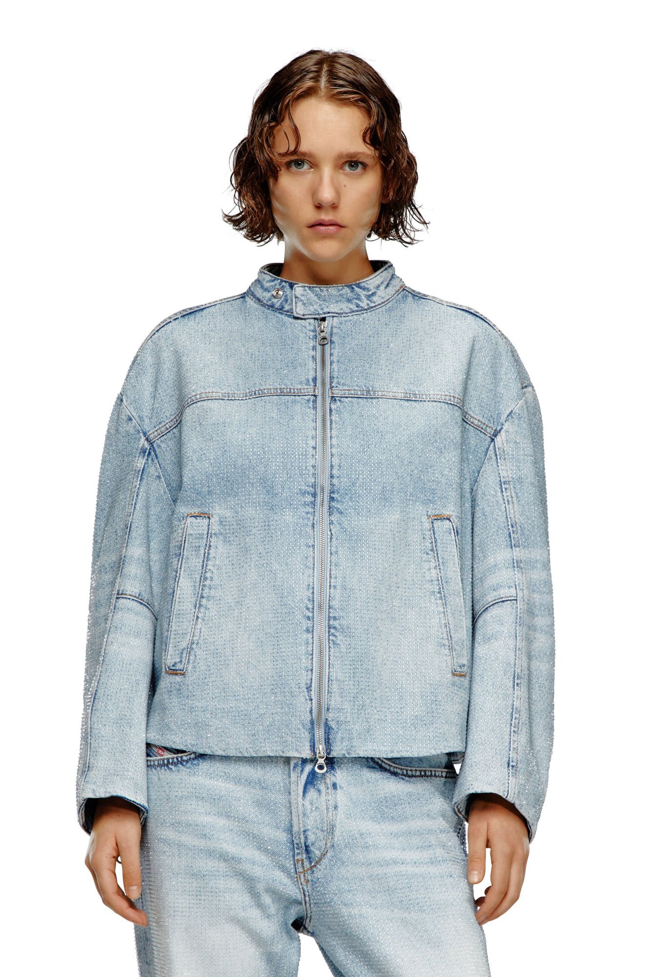 Diesel Oversized Jacket In Crystal Denim In Green