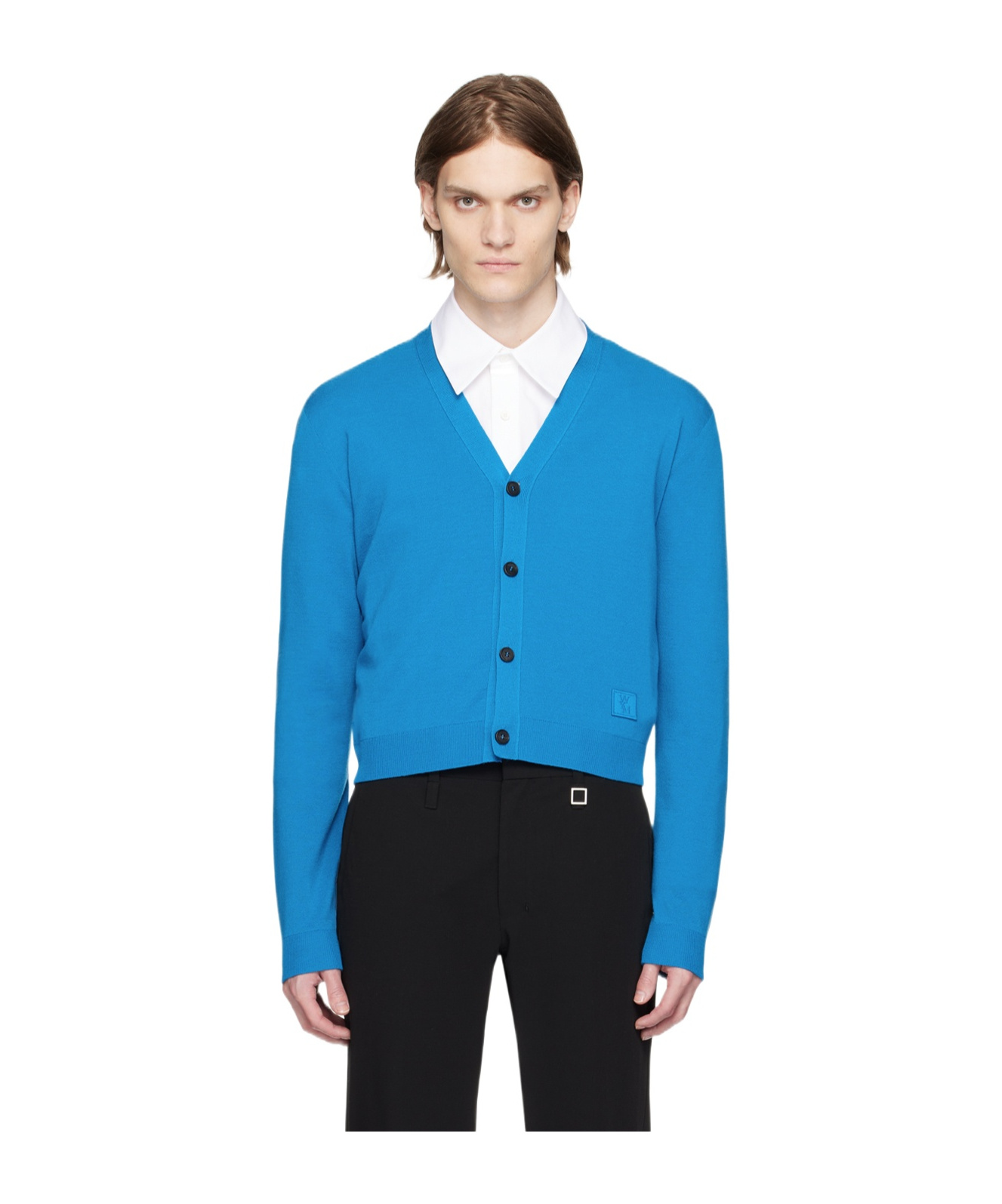 Shop Wooyoungmi Button Long-sleeved Cardigan In Blue