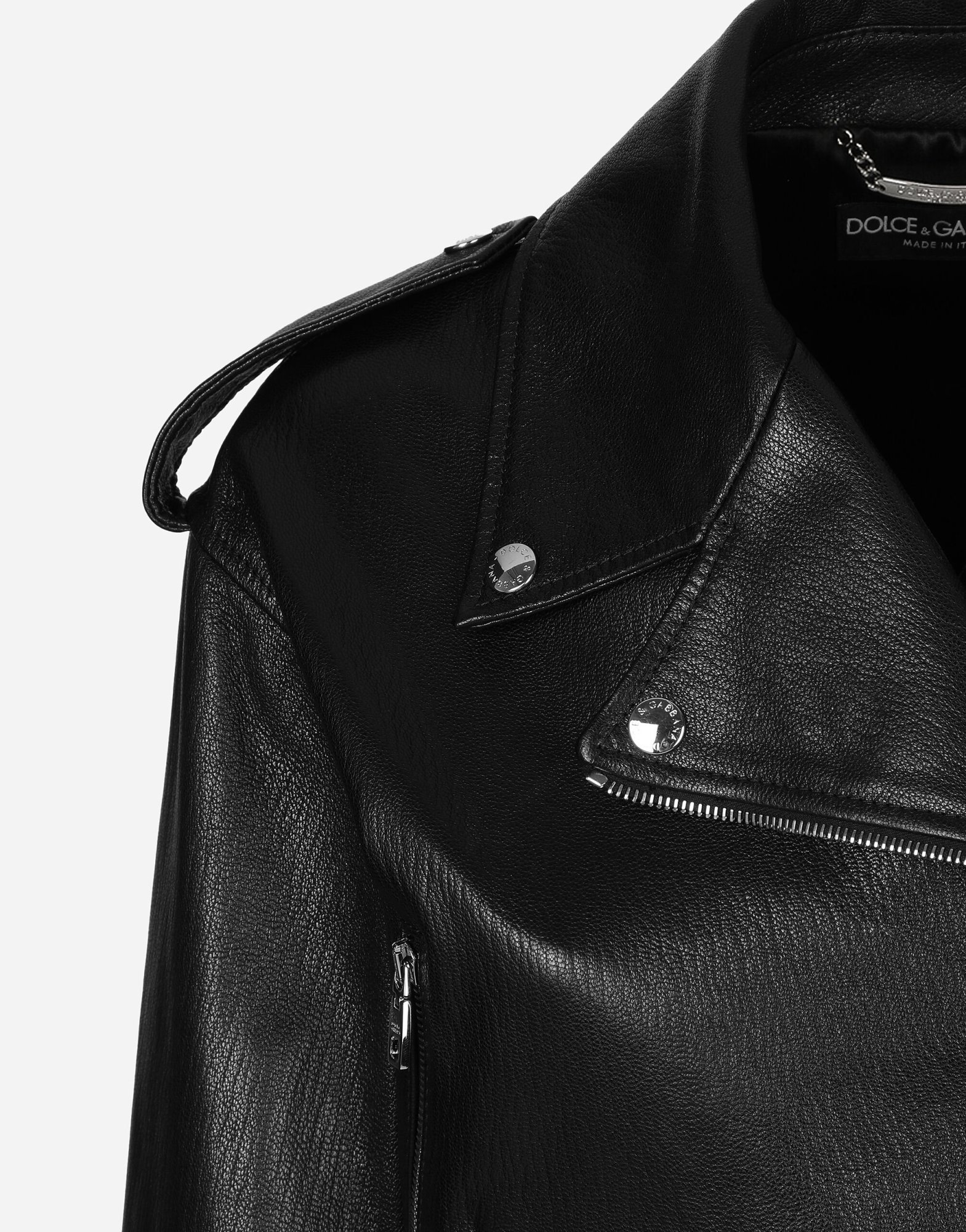 Dolce & Gabbana Cropped Leather Biker Jacket In Black