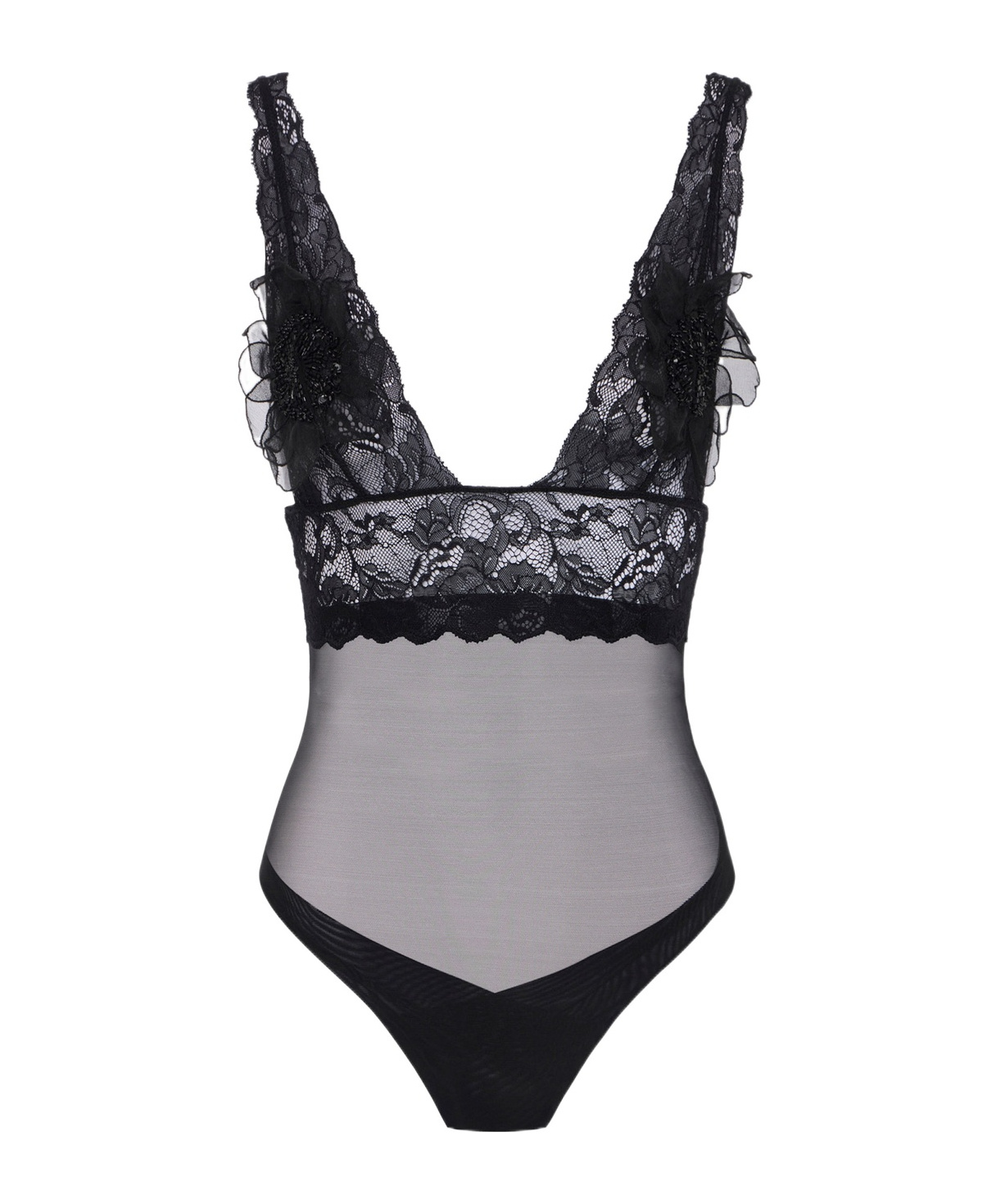 Elisabetta Franchi 3d Flower Lace Jumpsuit In Black