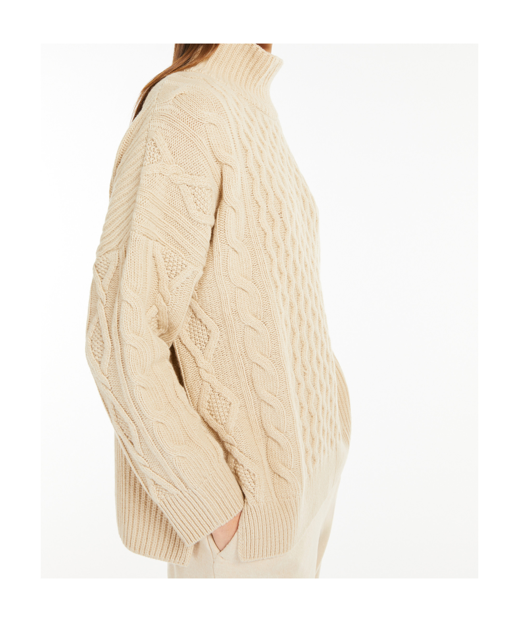Weekend Max Mara Veneto Cable Knit Sweater In Nude