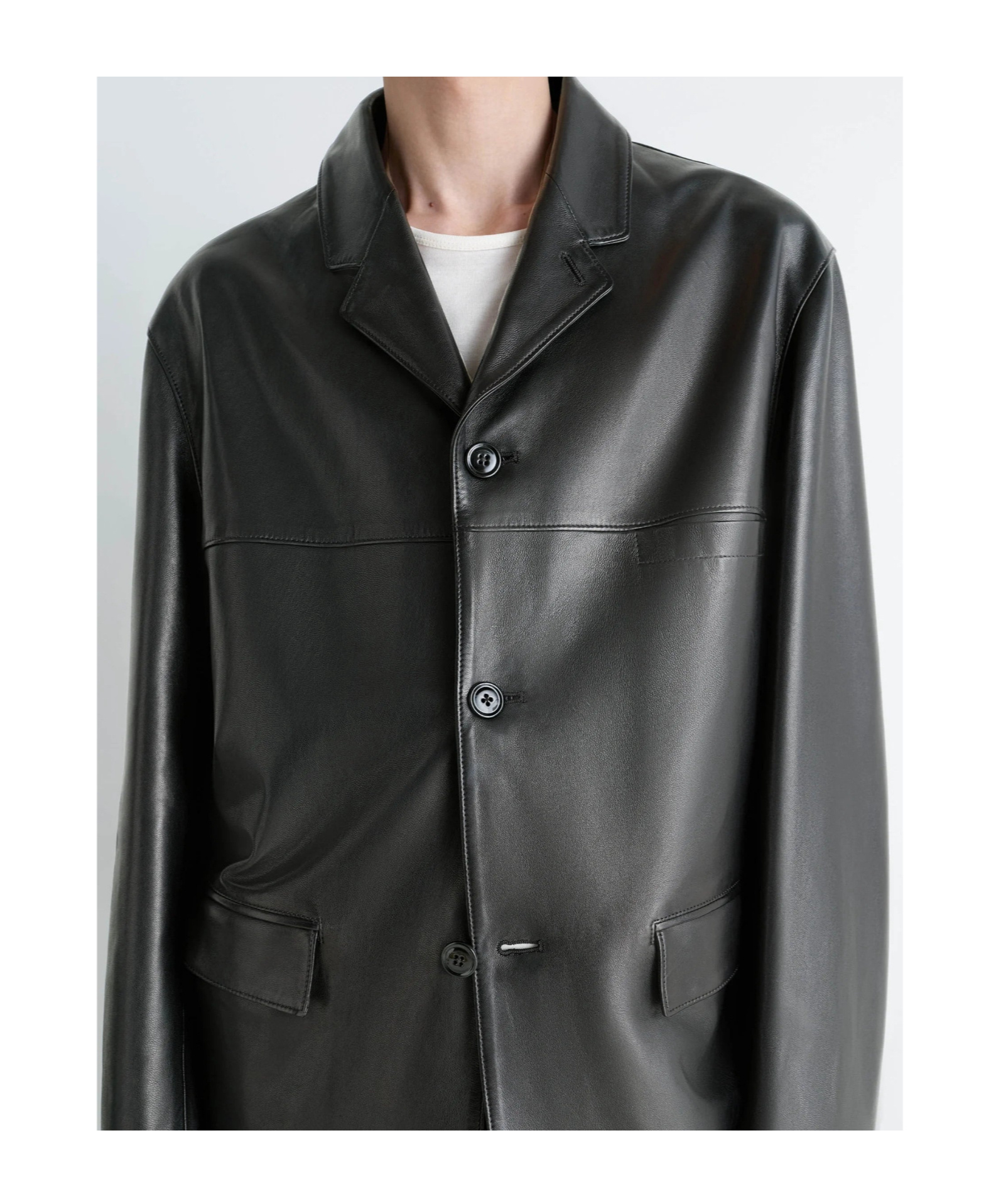 Lemaire Tailored Single-breasted Leather Jacket In Black