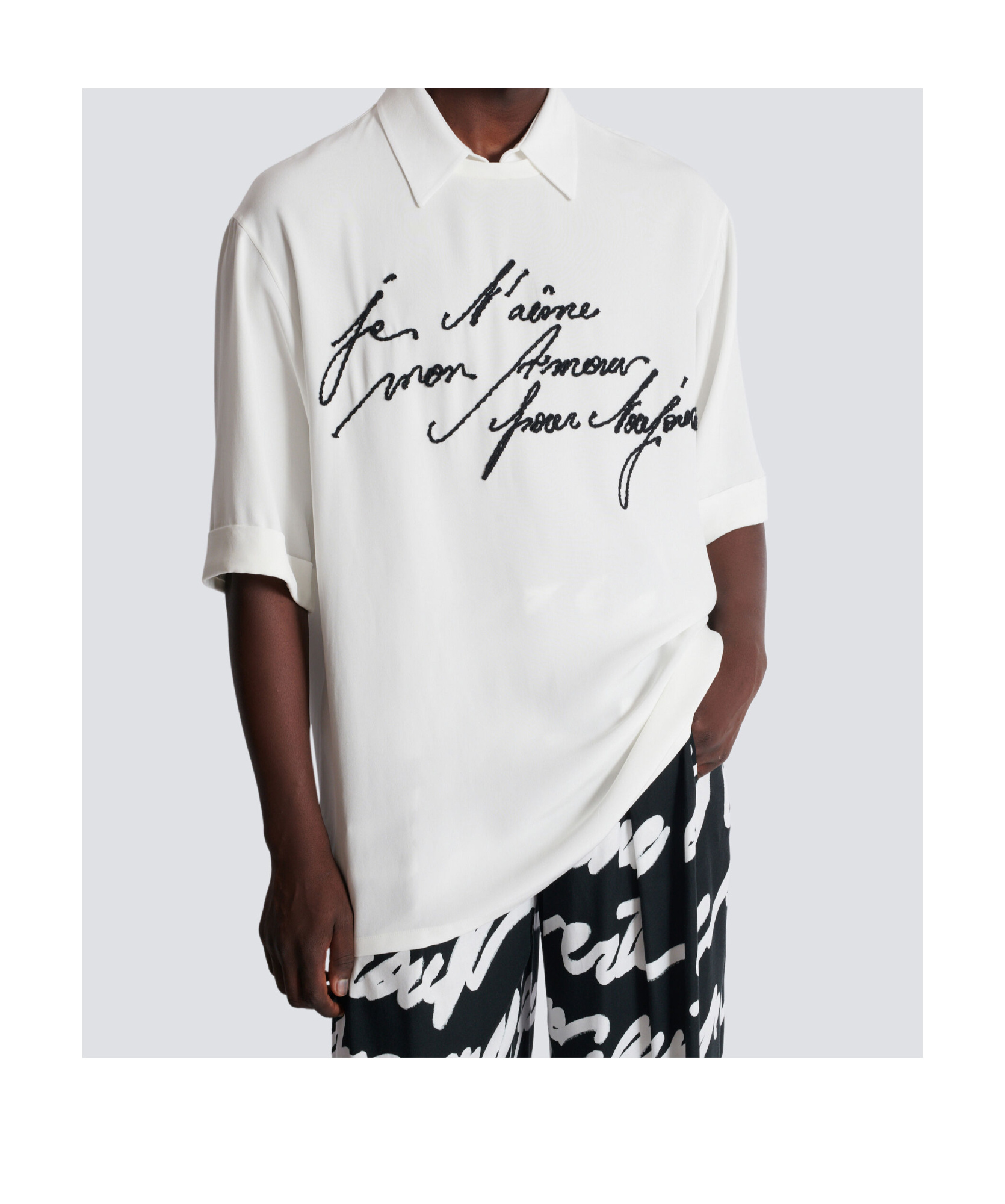 Balmain Love Letter Embroidered Collared T-shirt In White