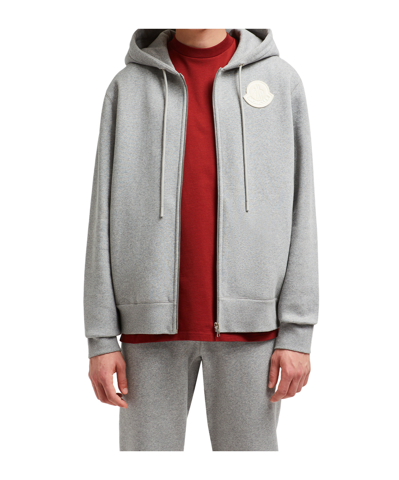 Moncler Brushed Cotton Zip-up Sweatshirt In Gray