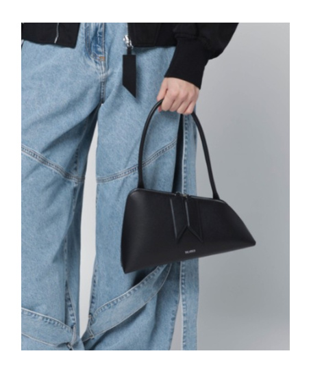 Attico Double Zipper Shoulder Bag In Black