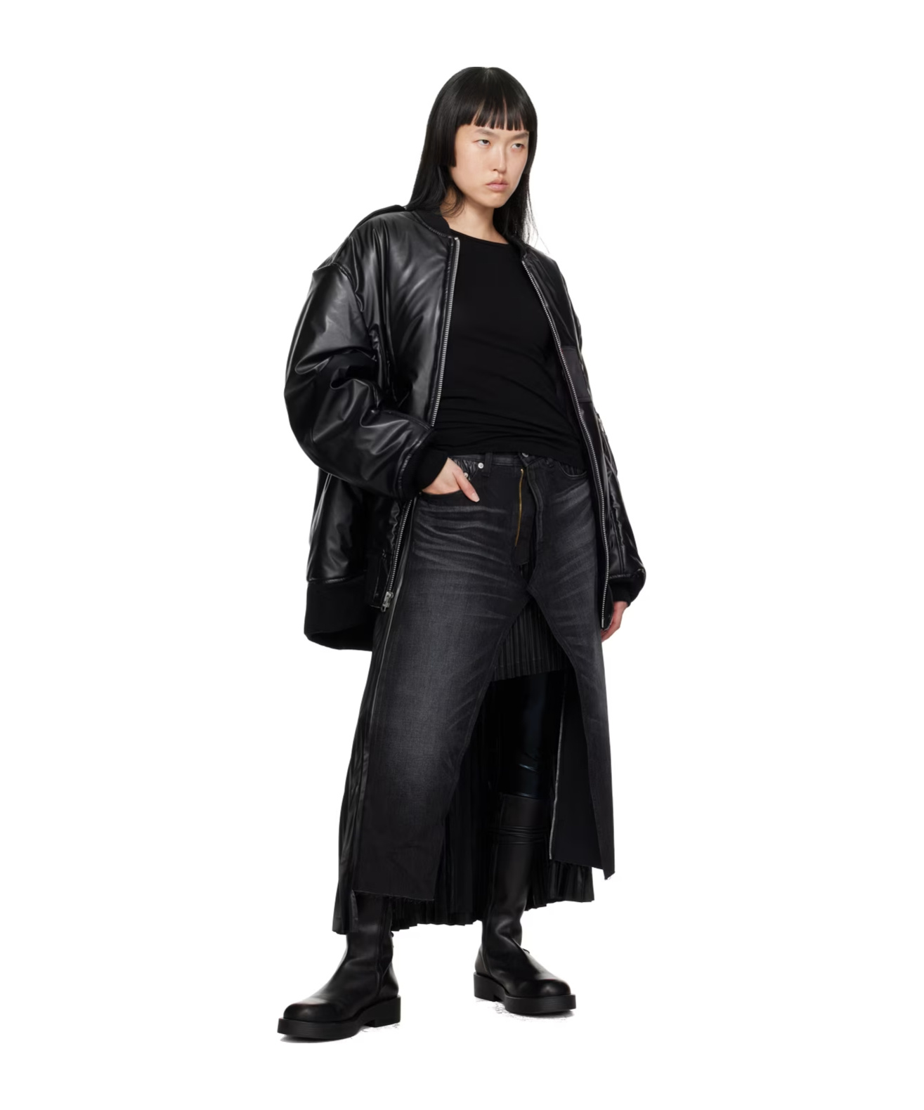 Shop Junya Watanabe Zippered Long-sleeved Cotton Suit In Black