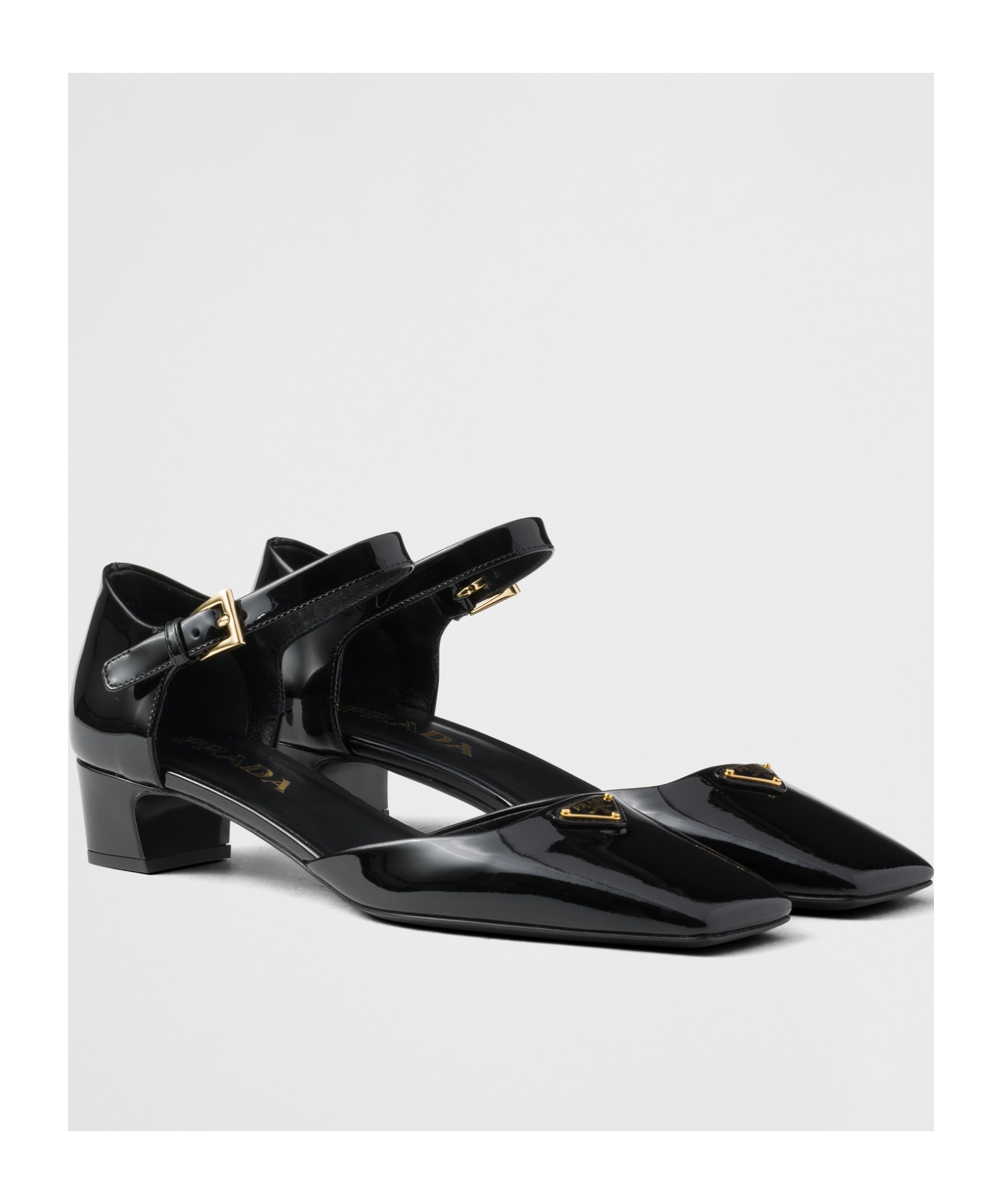 Prada Womens Black Brand-plaque Patent-leather Mary Jane Courts